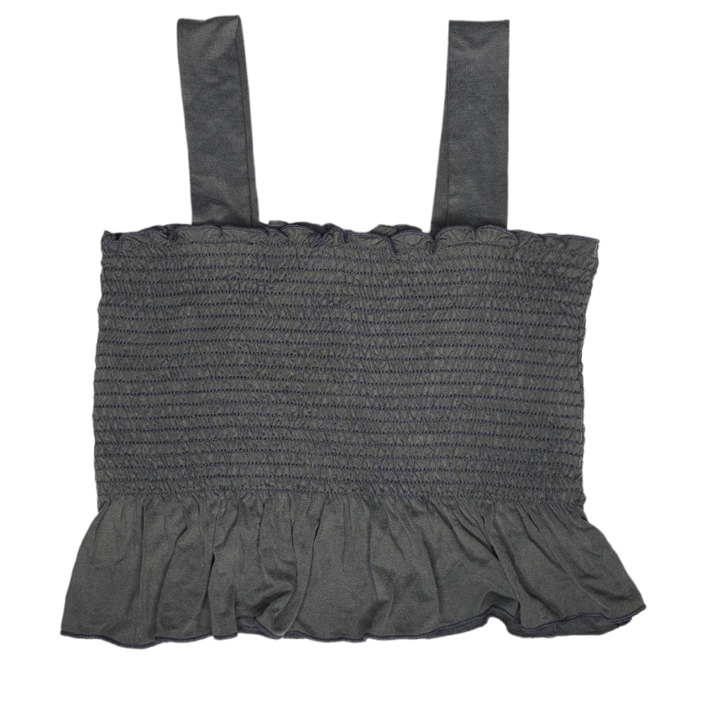🌻 Urban Outfitters | Factory Faded Black Cropped Smocked Top Ruffled Hem